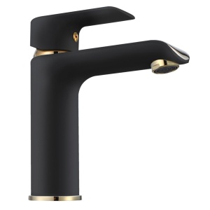 Baterie Lavoar REA BLOOM BLACK GOLD LOW, Montaj Pe Blat, Capat Fix, Inaltime 17 Cm, Finisaj Negru Mat/Auriu - Img 5