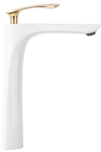 Baterie Lavoar REA ORBIT WHITE GOLD HIGH, Montaj Pe Blat, Capat Fix, Monocomanda, Inaltime 29 Cm, Alb/Auriu