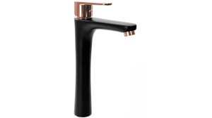 Baterie pentru lavoar REA MILD high,negru mat/auriu rose