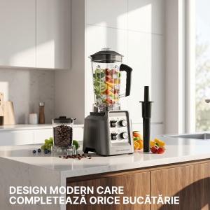 Blender Profesional 2 In 1 SeveShop® Teendow, Motor Puternic 1800W, Blender Cu Rasnita Cafea, Functie Timer, Pulse, Intensitate Viteza Reglabila, 6 Lame Inox Multifunctionale, Blender Multifunctional Smoothie, Sucuri Si Macinare, Capacitate 2L, Gri - Img 7