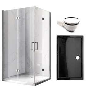 Cabina de dus dreptunghiulara din sticla securizata cu cadita de dus neagra KZ12B/ST03A 100 x 80 cm
