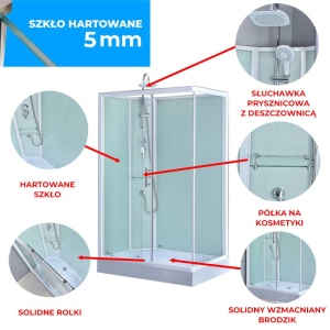 Cabina de dus dreptunghiulara WSH307L , Dimensiune 120x80 cm Cu cadita de dus inclusa, Varianta Stanga - Img 4