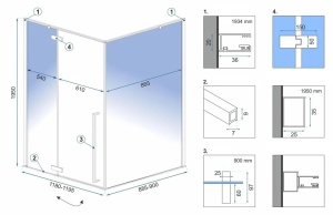 Cabina de dus FARGO, Dimensiune 120x90cm, Culoare Gold - Img 5