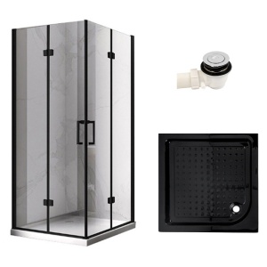 Cabina de dus KZ08D patrata 100x100cm, Negru+Cadita de dus SXL02C , Culoare Negru