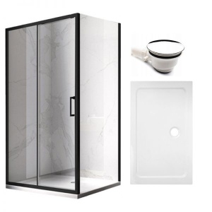 Cabina de dus KZ103B Dreptunghiulara 110x80cm Negru + Cadita de dus , Culoarea Alb