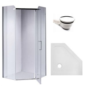 Cabina de dus KZ91A Pentagonala 80x80cm, Culoare Crom+Cadita de dus ,Culoare Alb