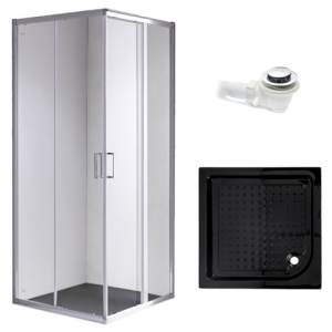 Cabina de dus patrata cu cadita de dus KZ93A/SXL02A crom/negru 80x80