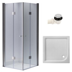 Cabina de dus Patrata KZ1290C, Dimensiune 100x100cm, Culoare Crom+Cadita de dus SXL02C alba
