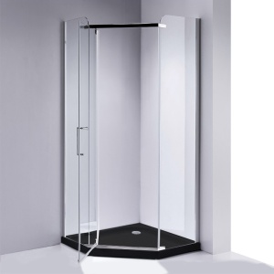 Cabina de dus pentagonala cu rame cromate si cadita de dus neagra KZ91B/ST07B 90 x 90cm - Img 4