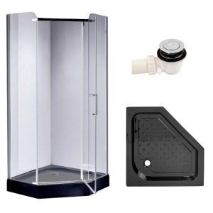Cabina de dus pentagonala din sticla securizata cu cadita neagra inclusa KZ91B-SXL07B 90 x 90 cm