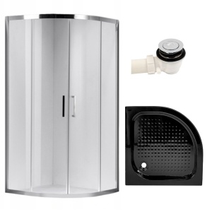 Cabina de dus semicirculara din sticla securizata cu rame cromate si cadita de dus slim neagra KZ101B-SXL01B 90 x 90 cm