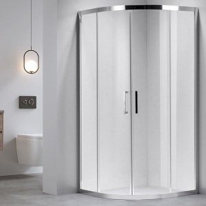 Cabina de dus semicirculara din sticla securizata cu rame cromate si cadita de dus slim neagra KZ101B-SXL01B 90 x 90 cm - Img 3