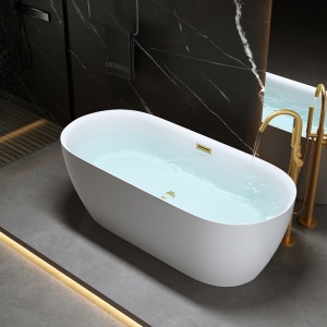 Cada de baie Cesana 518A 170x75cm, Culoare Alb , Deversor Auriu Periat - Img 2
