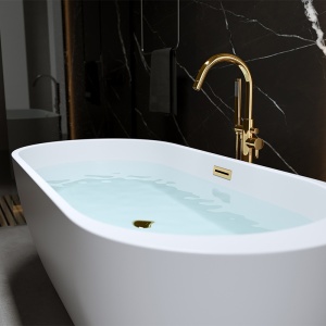 Cada de baie PORTO 503B, Dimensiune 170x75cm, Culoare Alb, Deversor Auriu - Img 5