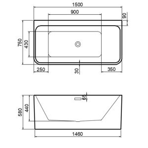 Cada de baie SOFIA 515B, Dimensiune 150x75cm, Culoare Alb, Deversor Alb - Img 6