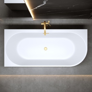 Cada de baie suport RIO 504A, Dimensiune 140x75cm/Stanga, Culoare Alb, Deversor Auriu Periat - Img 5