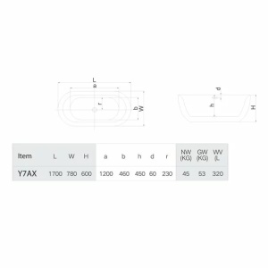 Cada Freestanding Hatria Tiberis 170 cm ovala cu instalatie scurgere - Img 3