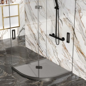 Cadita de dus ALBA semirotunda, Dimensiune 90x90cm, Culoare Gri - Img 2