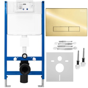 Cadru cu rezervor incastrat pentru WC, Clapeta de actionare inclusa H Light Auriu - Img 1