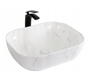 Chiuveta de blat PRO ERA TOKYO ALB GRI, Dimensiuni 50x 40x 14 cm, Forma Dreptunghiulara, Ceramica sanitara, Fara gaura baterie