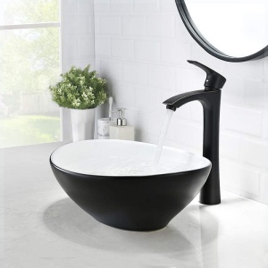 Chiuveta De Blat PRO VERA, 40.5x33x 14 Cm, Montaj Pe Blat, Design Deosebit, Forma Rotunda, Ceramica Sanitara, Alb / Negru - Img 3