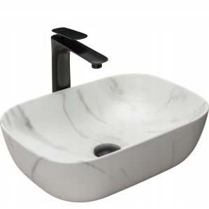 Chiuveta de blat REA BELINDA MARBLE Mat, Dimensiuni 46 cm x 32 x 12.5 cm, Ceramica Sanitara,fara gaura baterie, Gri