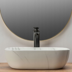Chiuveta de blat REA BELINDA MARBLE Mat, Dimensiuni 46 cm x 32 x 12.5 cm, Ceramica Sanitara,fara gaura baterie, Gri - Img 5