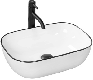 Chiuveta de blat REA Marbel, 46.5x33 X 13.5 Cm, Montaj Pe Blat, Design Deosebit, Ceramica Sanitara, Alb - Img 1