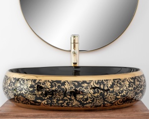 Chiuveta de blat REA Meryl Black, 60x40.5 x 14.5 cm, Montaj Pe Blat, Design Deosebit, Ceramica Sanitara, Negru / Auriu - Img 2