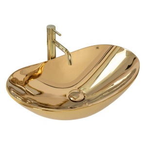 Chiuveta de blat REA ROYAL GOLD, Dimensiuni 61 x 35 x 15 cm, Forma Ovala, Ceramica sanitara, Auriu