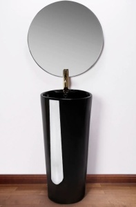 Chiuveta independenta REA ERA BLANK BLACK, Dimensiuni 40x 40x 84 cm, Forma rotunda, Cu gaura baterie, Negru - Img 3