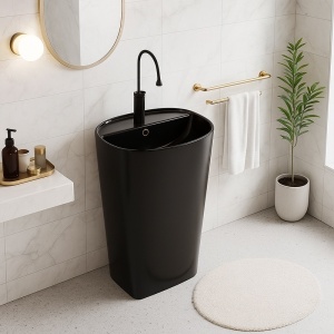 Chiuveta ovala independenta tip piedestal din ceramica Claro negru - Img 4