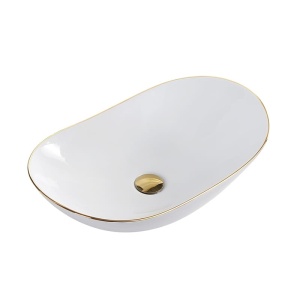 Lavoar De Blat PRO ZUZAN, Dimensiuni 60.5 X 36 X 15 Cm, Forma Ovala, Ceramica Sanitara, Alb/Auriu - Img 1
