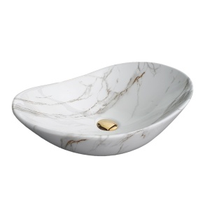 Lavoar De Blat PRO ZUZAN, Dimensiuni 60.5 X 36 X 15 Cm, Montaj Pe Blat, Design Deosebit, Forma Ovala, Ceramica Sanitara, Marmura/Gri - Img 4