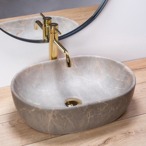 Lavoar de blat REA LARA BEIGE, 48.5x 35x 13.5 cm, Montaj Pe Blat, Design Deosebit, Forma Rotunda, Ceramica Sanitara, Bej - Img 5