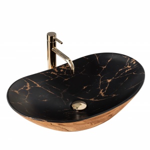 Lavoar de blat REA Royal In Black Marble Gold, Dimensiuni 60.5x36x15xm - Img 2