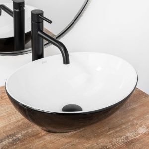 Lavoar De Blat REA SOFIA WHITE BLACK, Dimensiuni 41 X 34.5 X 15 Cm, Montaj Pe Blat, Design Deosebit, Forma Ovala, Ceramica Sanitara, Alb/Negru - Img 5