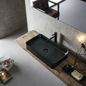 Lavoar pe blat Fluminia My Black Square negru mat 67,5 cm - Img 2