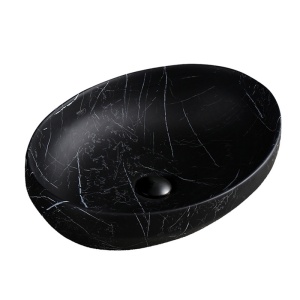 Lavoar pe blat, Lumo, marmura ceramica negru cu model alb, Oval 50x37.5x14.5cm - Img 1