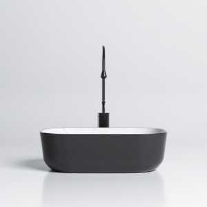 Lavoar pe Blat, Milo, Marmura Ceramica Alb cu Model Marmura Interior-Negru Mat Exterior , Dreptunghiular 45,5 x 32,5 x 13,5 cm - Img 7