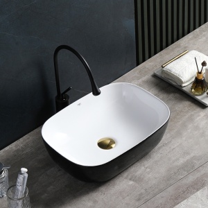Lavoar pe Blat, Milo, Marmura Ceramica Alb Interior-Negru Exterior , Dreptunghiular 45,5 x 32,5 x 13,5 cm - Img 7