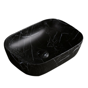 Lavoar pe Blat, Milo, Marmura Ceramica Negru Mat cu Model Alb , Dreptunghiular 45,5 x 32,5 x 13,5 cm - Img 1