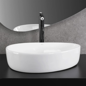 Lavoar pentru blat oval asimetric cu finisaj lucios VANILA alb - Img 4