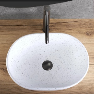 Lavoar pentru blat oval finisaj mat Amelia WARM imitatie piatra - Img 5