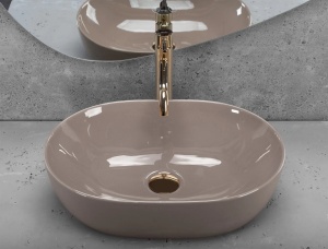 Lavoar pentru blat Rea Lisa, Design Modern , Culoare Beige Shiny - Img 2