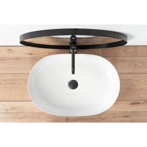 Lavoar REA CLEO White, oval, 60.5x40.5 cm, montaj pe blat, ceramica sanitara, fara gaura baterie, Alba - Img 3
