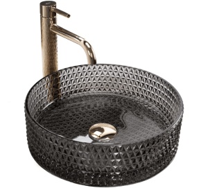 Lavoar REA Cristal din sticla negru rotund, diametru 35.5 cm, montaj pe blat