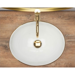 Lavoar REA Sofia Gold Edge, 41x34.5x15 cm, montaj pe blat, design deosebit, ceramica sanitara, Alb - Img 5