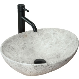 Lavoar REA Sofia Light Stone, 41x34.5x15 cm, montaj pe blat, design deosebit, ceramica sanitara, Gri