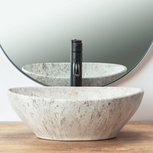 Lavoar REA Sofia Light Stone, 41x34.5x15 cm, montaj pe blat, design deosebit, ceramica sanitara, Gri - Img 5
